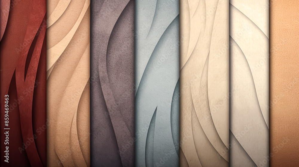 Poster a series of different colored paper strips with a wave pattern