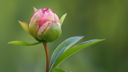 Flower bud of Paeonia sp on green backdrop