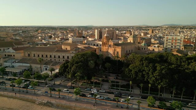 Aerial view with drone of Mazara del Vallo Sicily. Aerial view with drone of Lungomare Mazara del Vallo Trapani Sicily 