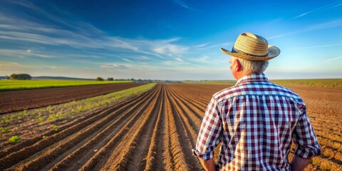 Farmer Contemplating a Field of Crops
