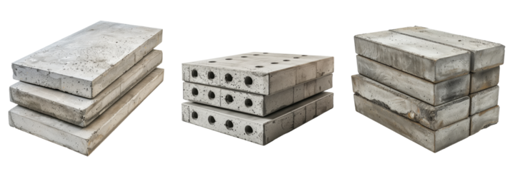 collection of precast concrete panels stacked together isolated on transparent background
