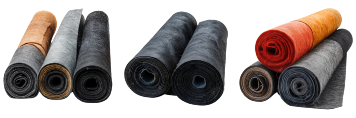collection of rolls of roofing felt isolated on transparent background