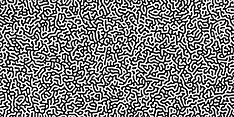 Turing reaction diffusion monochrome seamless pattern with chaotic motion. Linear design with biological shapes. Organic lines in Memphis. abstract truing organic wallpaper background.