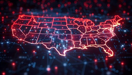 Cyber Shield: Defending National Data Integrity, the USA map with a large cyber shield overlay, cities with encrypted data symbols, national data integrity protection.