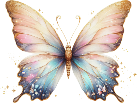Gold butterfly beautiful wings clipart cut out transparent background - Powered by Adobe