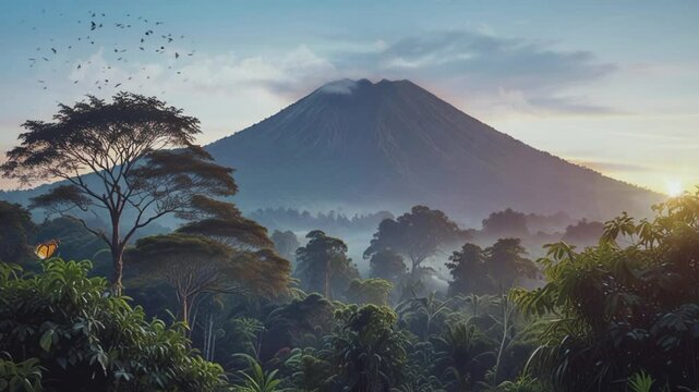 Unspoiled mountain and forest views, smooth 4K virtual video animation background