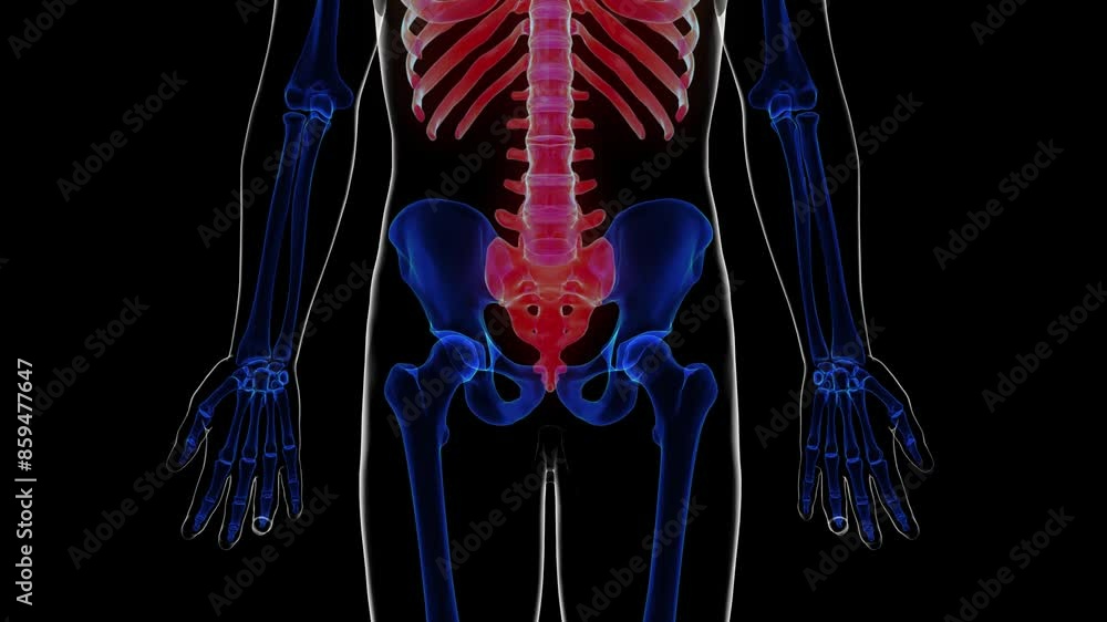 Sticker Human skeleton axial skeleton anatomy for medical concept 3D rendering