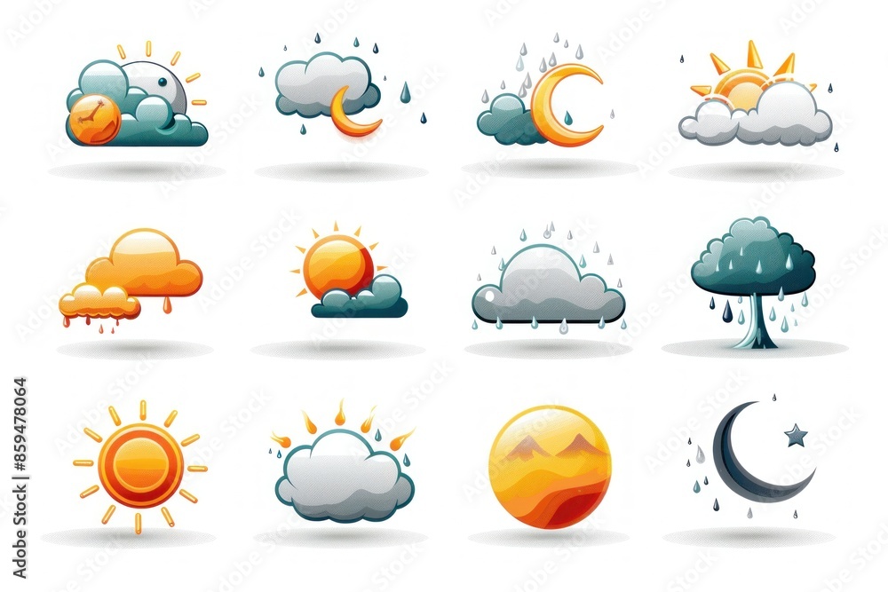 Wall mural a collection of 2d icons for weather applications and websites. the set includes symbols for sunny, 