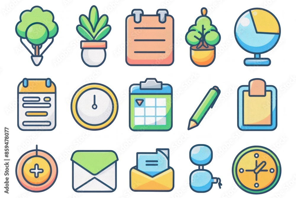 Wall mural a collection of 2d icons for productivity apps and websites. the set includes symbols for tasks, cal