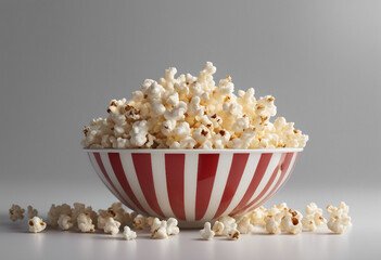 1 red and white stripped bowl popcorn isolated on a grey background