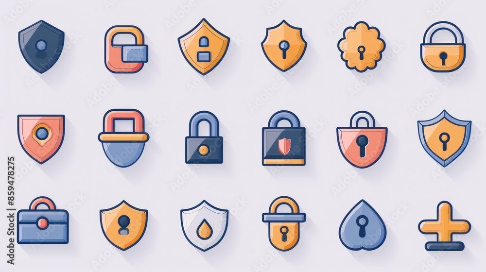Wall mural a variety of 2d icons for security and privacy apps and websites. the set includes symbols for locks
