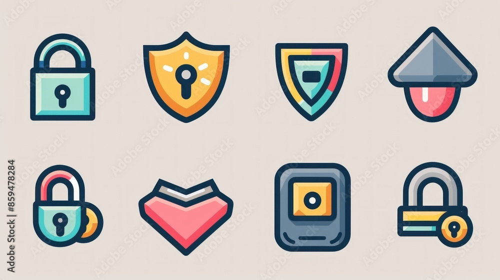 Wall mural a variety of 2d icons for security and privacy apps and websites. the set includes symbols for locks
