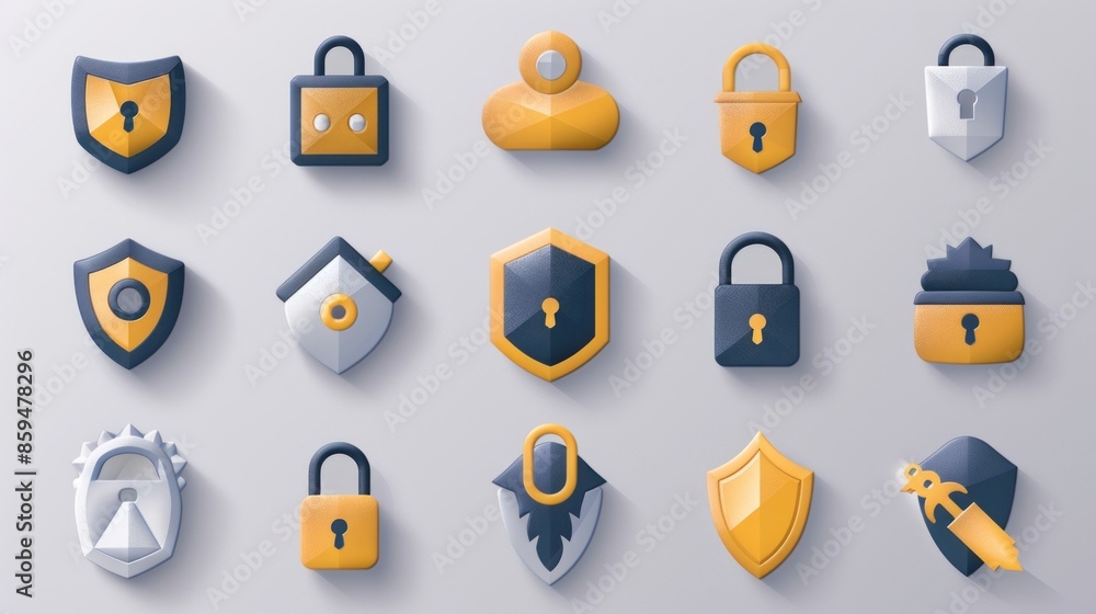 Wall mural a variety of 2d icons for security and privacy apps and websites. the set includes symbols for locks