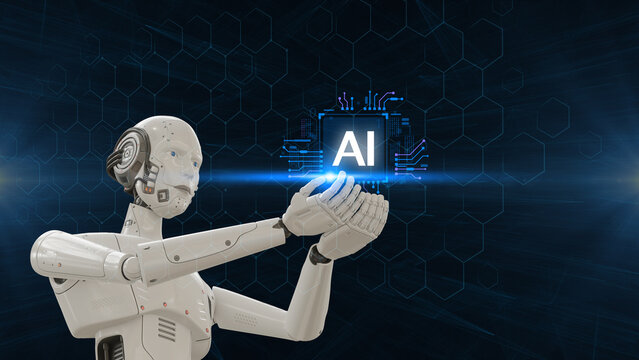 Robot finger, Artificial intelligence, robo advisor ,Big data, robotic future technology and business concept.Robot finger on blurred background using digital artificial intelligence interface.	