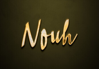 Old gold text effect of Arabic name Nouh with 3D glossy style Mockup.