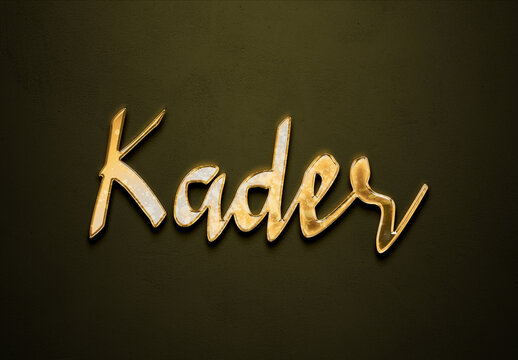 Old gold text effect of Arabic name Kader with 3D glossy style Mockup.