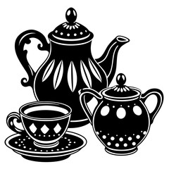 Tea set silhouette on white background