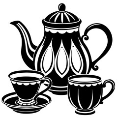 Tea set silhouette on white background