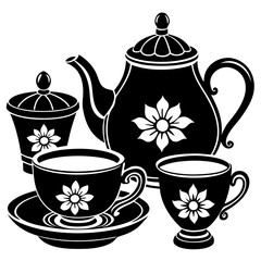 Tea set silhouette on white background