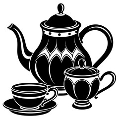 Tea set silhouette on white background
