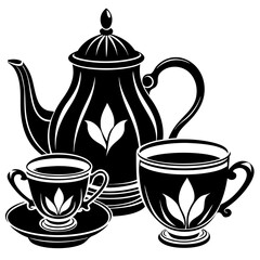 Tea set silhouette on white background
