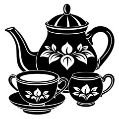 Tea set silhouette on white background