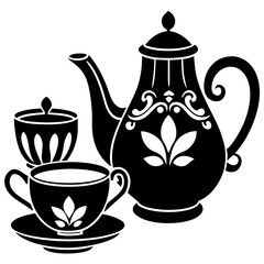 Tea set silhouette on white background