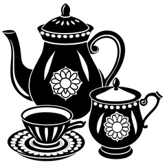 Tea set silhouette on white background