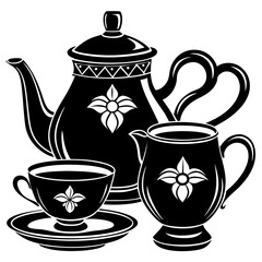 Tea set silhouette on white background
