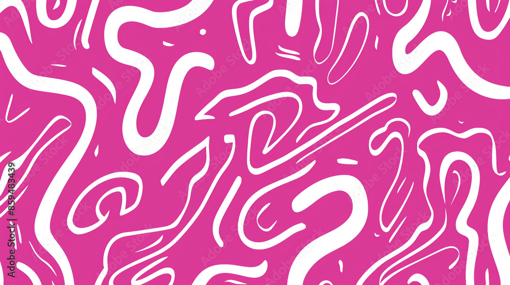 Poster fun pink line doodle seamless pattern. creative abstract squiggle style drawing background for child