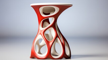 Abstract red and white organic stool with a unique and modern design.