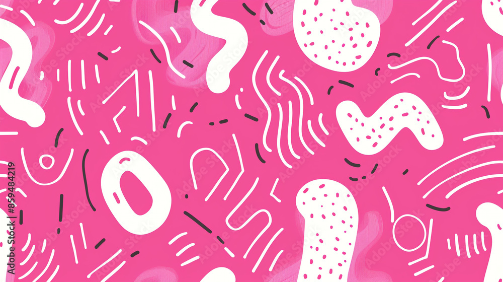 Poster fun pink line doodle seamless pattern. creative abstract squiggle style drawing background for child