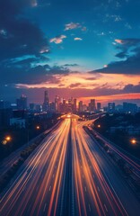 Obraz premium Futuristic city and highway at night ai art