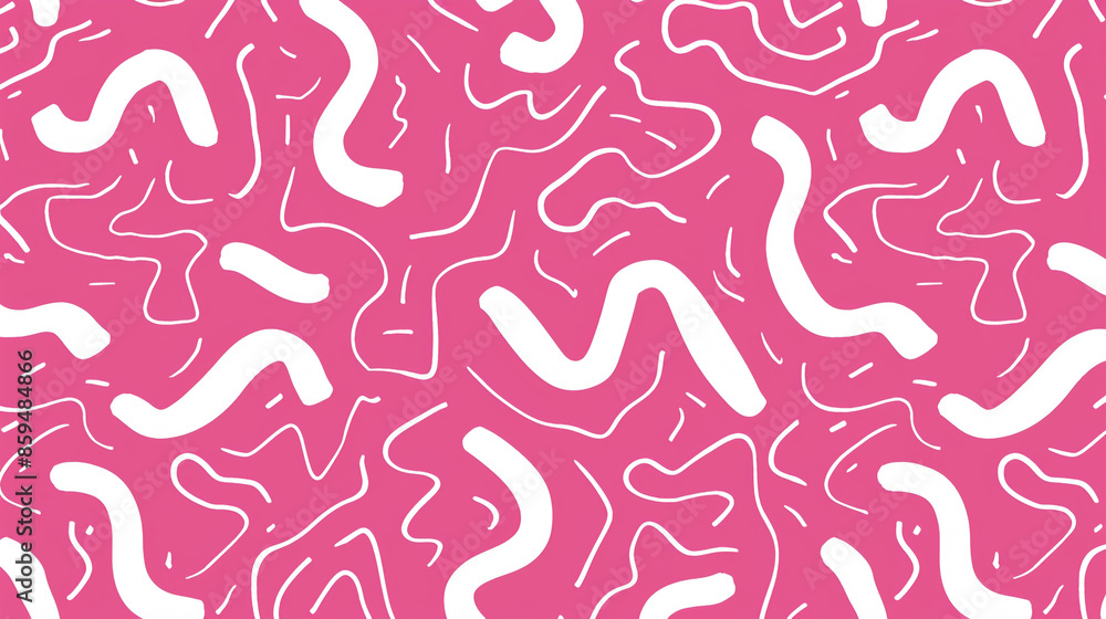 Poster fun pink line doodle seamless pattern. creative abstract squiggle style drawing background for child