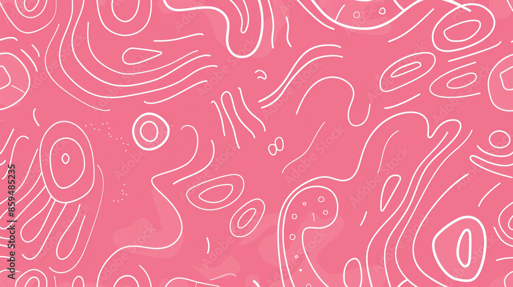 Poster fun pink line doodle seamless pattern. creative abstract squiggle style drawing background for child