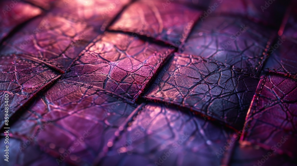 Poster an abstract close-up of woven leather pieces, focusing on intricate patterns and textures in various
