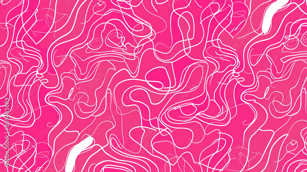Poster fun pink line doodle seamless pattern. creative abstract squiggle style drawing background for child