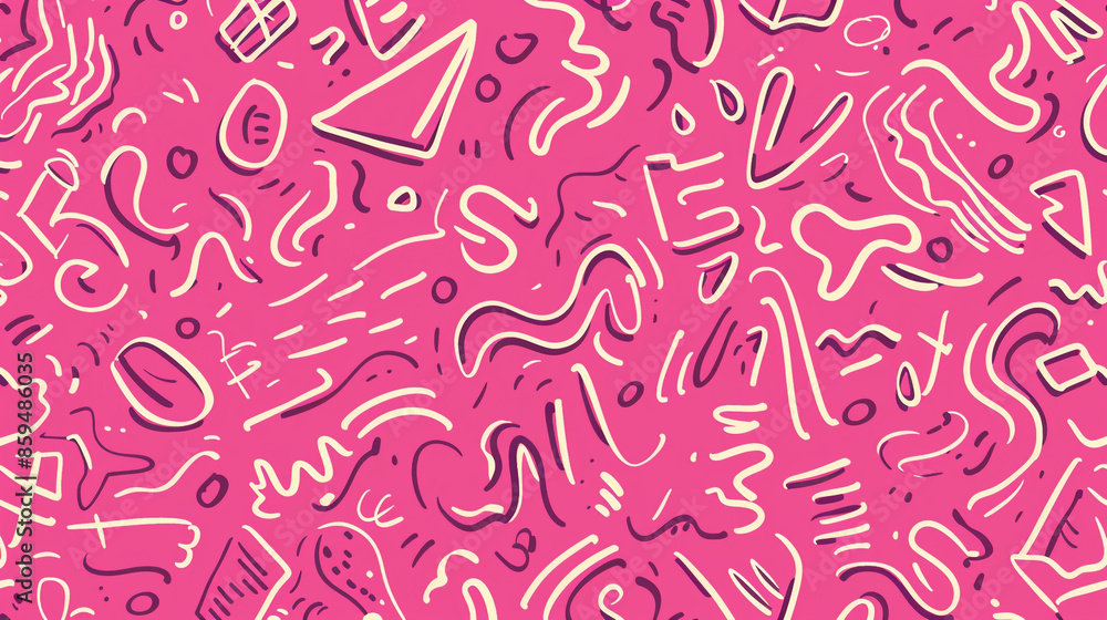 Poster fun pink line doodle seamless pattern. creative abstract squiggle style drawing background for child
