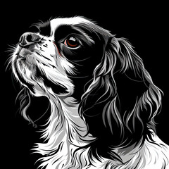 Naklejka premium A black and white drawing of a Cavalier King Charles Spaniel dog