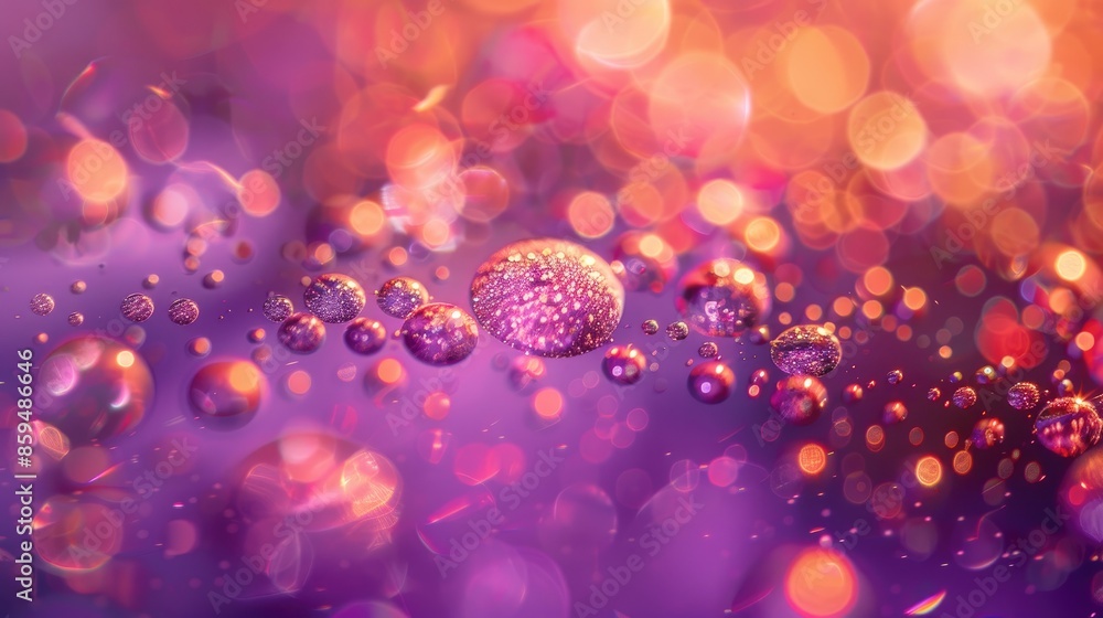 Poster macro photograph of backlit liquid liquid mixture on purple backdrop physics elegance depicted throu