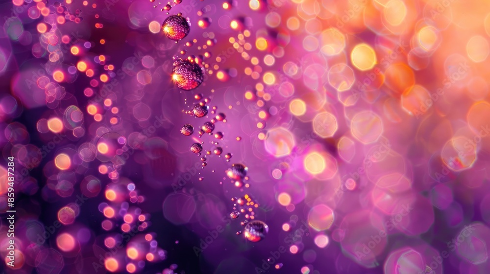 Poster macro photograph of backlit liquid liquid mixture on purple backdrop physics elegance depicted throu