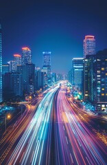 Fototapeta premium Futuristic city and highway at night ai art