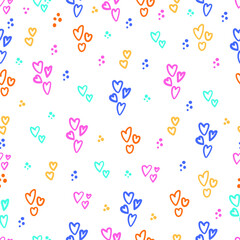 Hand drawn colored heart pattern. Colorful love doodle seamless pattern