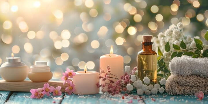 Ultimate relaxation and rejuvenation through a spa session with aromatherapy candles and meditation. Concept Spa Treatments, Aromatherapy, Meditation, Relaxation, Rejuvenation