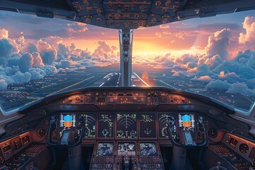 Takeoff view from inside airplane cockpit.