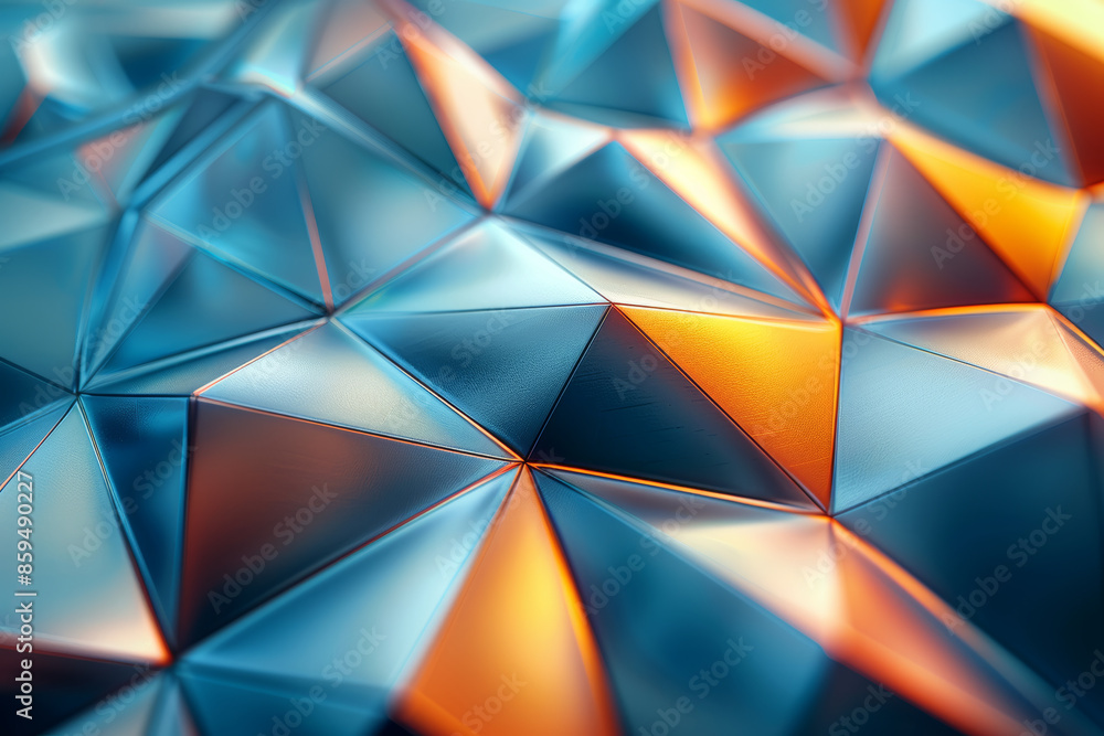 Poster abstract geometric background with metallic triangular patterns and reflected light