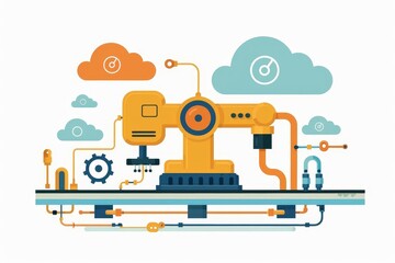 cloud automation, automation analysis, flat design, front view, process improvement, animation, colored pastel