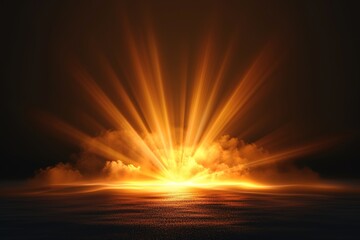 Vector golden sun light effect. Glowing sunrays on black background. Stock royalty free vector