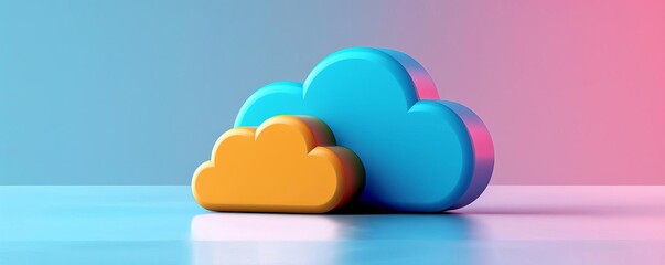 cloud orchestration, research project, flat design, side view, project management, render, Triadic Color Scheme
