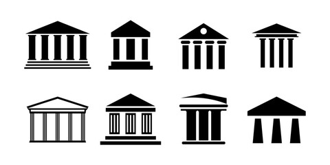 Set of column building government or bank flat icon silhouette vector